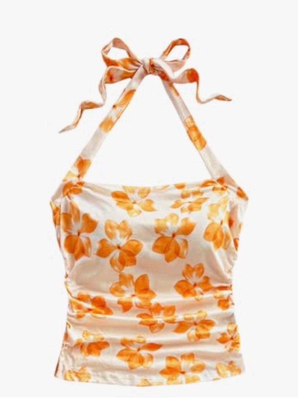 Orange Floral Halter Tank Top - Women